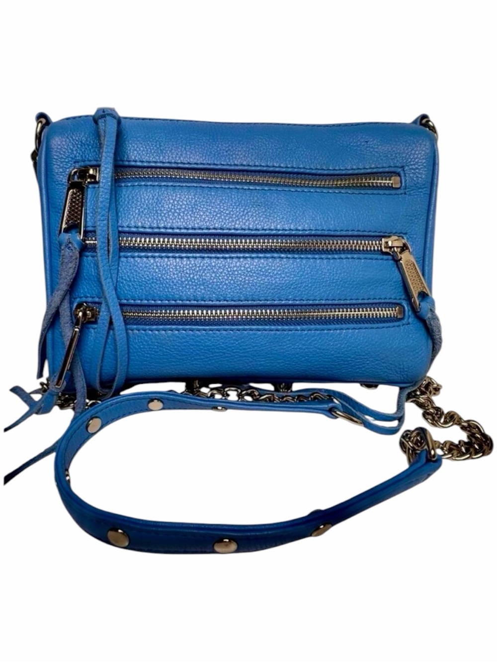 Rebecca Minkoff 3 Zip Electric Blue Leather Crossbody Bag Moto